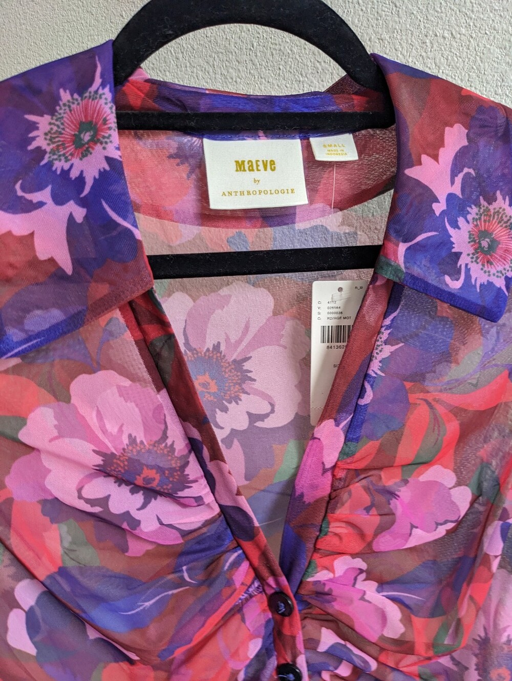 New! Maeve Sheer Floral Ruched Bouse